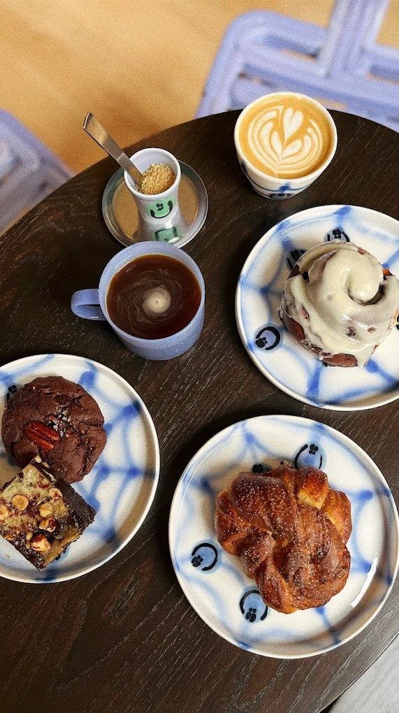 Coffee and pastries at 2323, seen from above